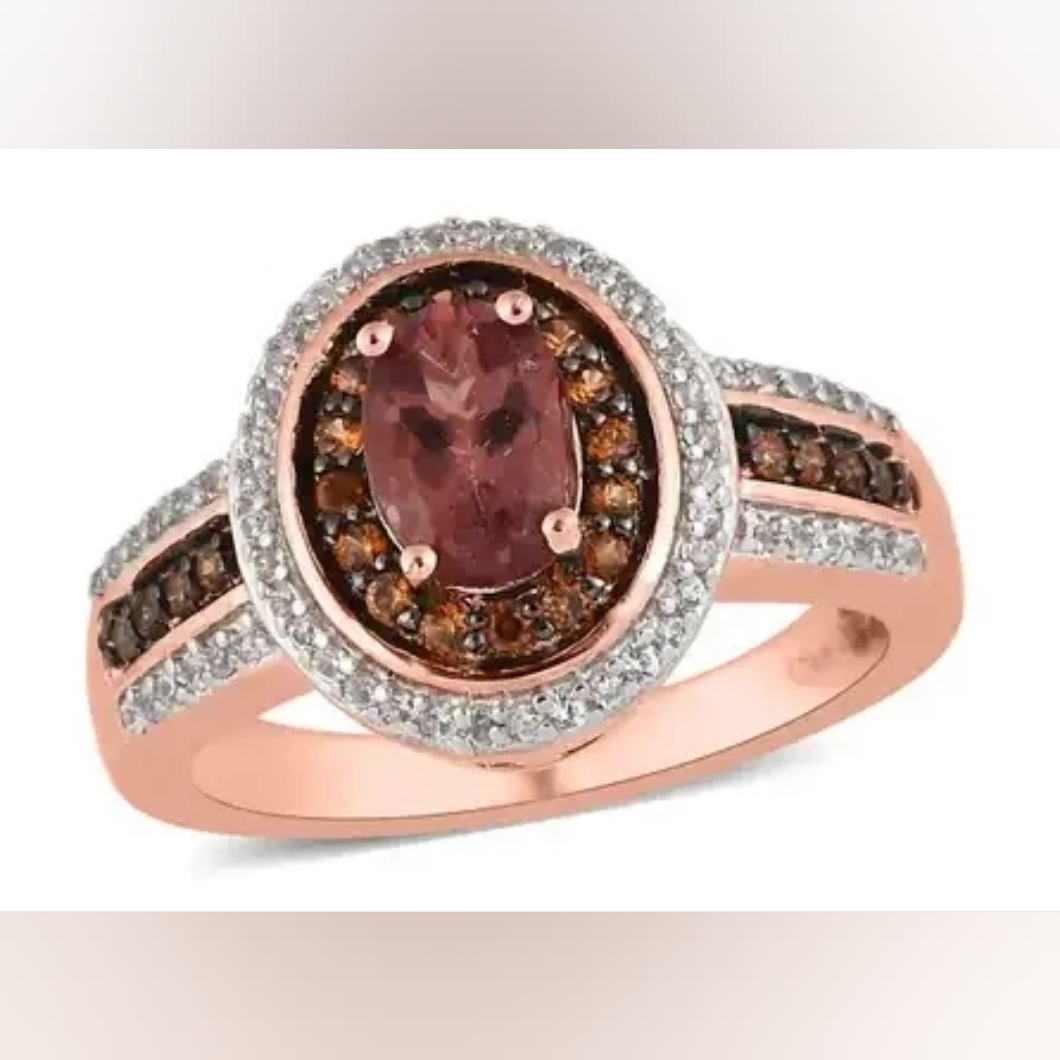Red Rose Apatite With White Coffee Zircon Ring In Vermeil Rg O Sterling Silver 129$